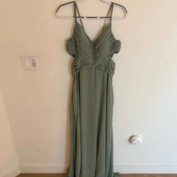 Mori Lee Madeline Gardner Sage Green Chiffon Long Dress Bridesmaid - Picture 1 of 7